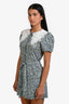 Maje Navy Floral White Embroidered Collar Puff Sleeve Belted Mini Dress Size 36
