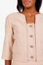 Pre-loved Chanel™ 2014 Beige Metallic Tweed Jacket with Sleeveless Midi Dress Set Size 34