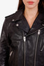 Saint Laurent Black Leather Belted Biker Jacket Size 48