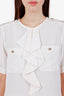 Max Mara White Silk Ruffled Button Pocket Blouse Size 8