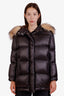 Prada Black Nylon and Fox Fur Trimmed Puffer Jacket With Belt Size 36