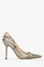 Jimmy Choo Gold Metallic Embossed Python Leather Stiletto Pumps Size 36