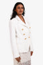 Balmain White Tweed Double Breasted Blazer With Gold Buttons Size 40