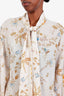 Celine Cream Floral Designed Silk Button Up Blouse Size 38