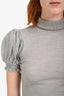 Red Valentino Grey Wool Turtleneck Fleece Puff Shoulder Top Estimated Size S