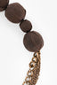 Marni Brown Pom Pom Rhinestone Embellished Flower Satin Band Necklace