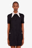 Prada Black Satin Wool Collared Crystal Embellished Mini Dress Size 36