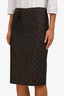 Gucci Tom Ford 1998 Runway Brown GG Supreme Midi Pencil Skirt Size 40