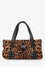 Saint Laurent Brown Leopard Print Pony Hair Studded Flap Top Handle Bag