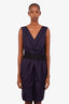 Lida Baday Purple Silk Draped Belted Sleeveless Midi Dress Size 6