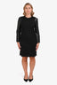 Balenciaga Black Wool Long Sleeve Dress with Leather Sleeves Size 44