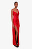 Versace Red Viscose Liquid Jersey Draped Gown Size 52