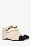 Pre-loved Chanel™ White/Black Leather Logo Cap Toe Ankle Boots Size 36