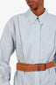 Brunello Cucinelli Blue Cotton Blend Belted Midi Shirt Dress Size L