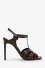 Saint Laurent Brown Calfskin Crocodile Embossed Tribute 105 Sandals Size 40