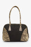 Olive/Brown Leather & Lizard Trim Tessuto Nylon Bauletto Shoulder Bag