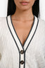 Brunello Cucinelli White Cotton Cable Knit Three-Quarter Sleeve Beaded Buttoned Sweater Size XXS