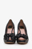 Christian Dior Black Leather Bow Lace Peep Toe Platform Heels Size 37