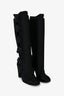 Pre-loved Chanel™ Black Stretch Fabric Camellia Tall Boots Size 37.5