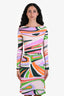 Emilo Pucci White/Multicolour Long Sleeve Midi Belted Shift Dress Size 4