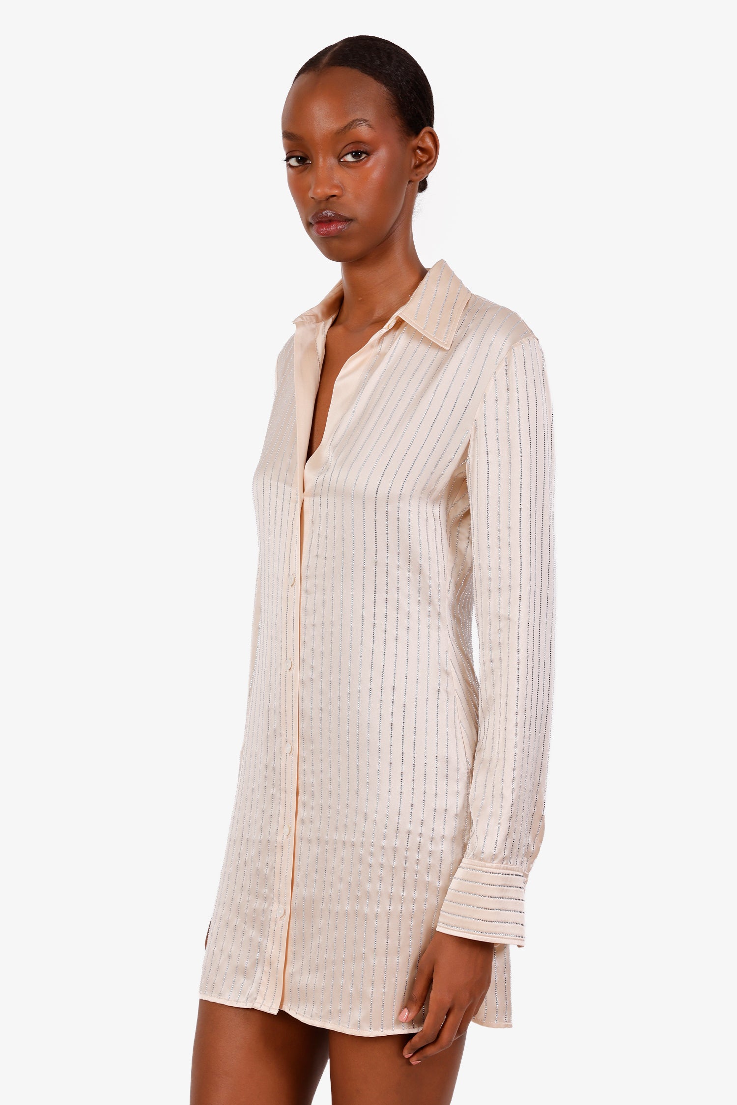 Alexander Wang Pink Silk Crystal Embellished Button Down Shirt Dress S Mine & Yours Alexander Wang Pink Silk Crystal Embellished Button Down Shirt Dress S Mine & Yours