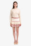 Isabel Marant Etoile Cream/Red Cotton Embroidered Ruffled Mini Skirt Size 38