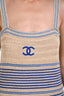 Pre-Loved Chanel™ 2019 Cruise Tan/Blue Linen Cashmere Striped Midi Dress Size 38