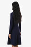 Sandro Navy Blue/White Knit Collared Pearl Button 'S' Logo Dress Size 38