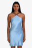 Staud Blue Satin Beaded Mini Halter 'Cadence' Dress Size 6