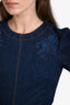 Gucci 2024 Blue Denim Floral Embroidered Short Sleeve Mini Dress Size 36