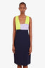 Versace Navy Colourblock Midi Dress Size 46