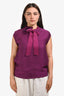 Lanvin Purple Silk Blend Boxy Sleeveless Blouse with Floral Size 40