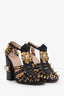 Gucci Black Leather Studded 'Kendall' Block Heels Size 36.5