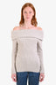 Isabel Marant Light Grey Wool Cashmere Rib Knit Off Shoulder 'Baya' Sweater Size 34