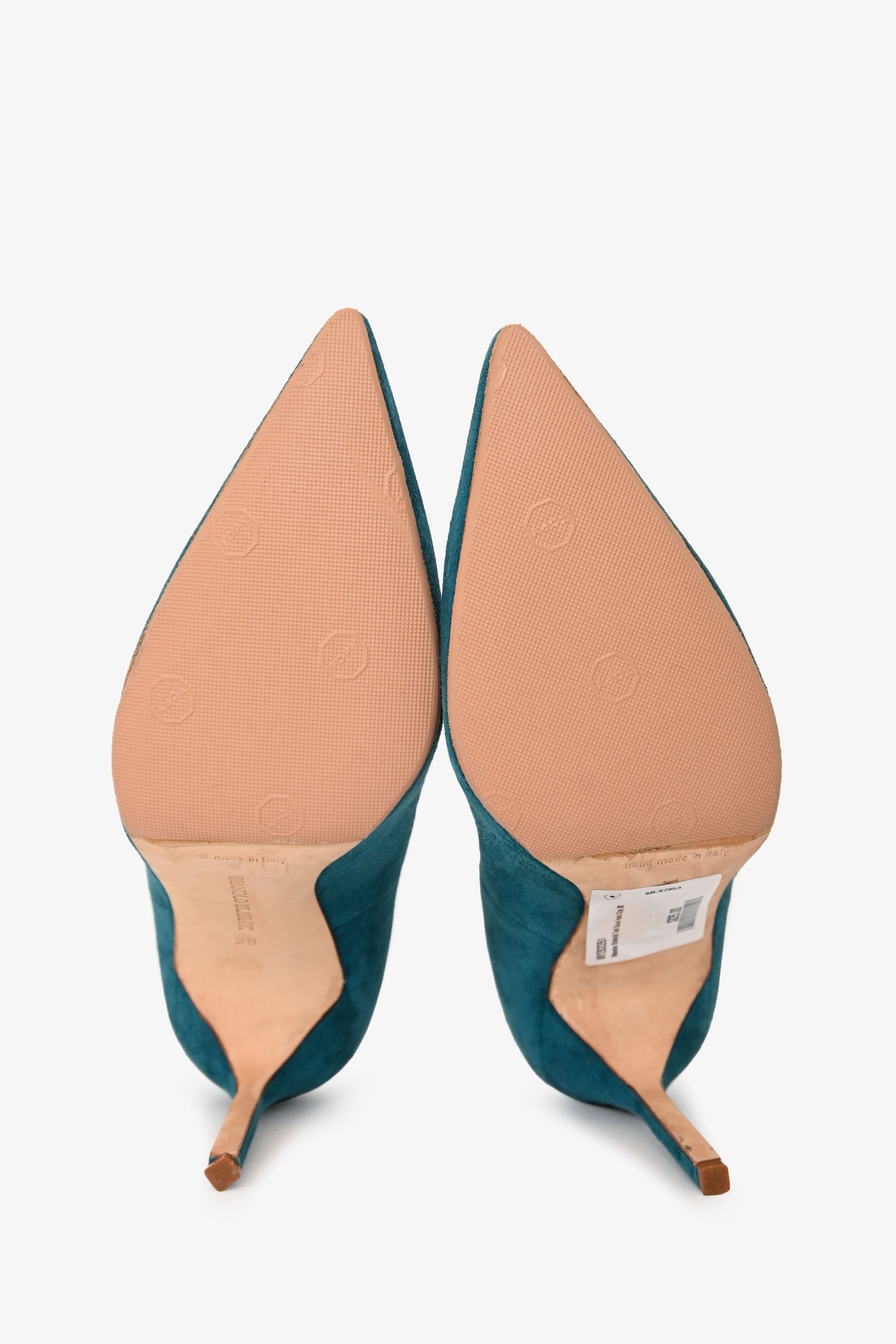 Manolo Blahnik Teal Suede Heels Size 38 – Mine & Yours