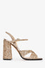 Jimmy Choo Gold Glitter Block Heels Sandals Size 37