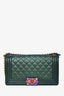 Pre-loved Chanel™ Metallic Green Aged Lambskin Leather Old Medium Boy Bag