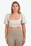 Reformation Brown Linen Puff Sleeve Crop Top Size 10