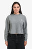 Miu Miu 2023 Grey Wool Cashmere Logo Embroidered Cropped Long Sleeve Sweater Size 42