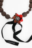 Marni Brown Pom Pom Rhinestone Embellished Flower Satin Band Necklace