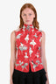 Hermès Vintage Red Silk Ballerina 'La Danse' Zip Vest Size 36