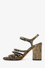 Pre-Loved Chanel™ Gold/Black Leather Chain Detail Ankle Strap Sandals Size 36