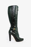 Escada Green Leather Python Pattern Heeled Knee High Boots Size 38.5