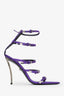 Versace Purple Satin Buckle-Strap Pointed Open Toe Heels Size 39.5