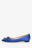Manolo Blahnik Blue Satin Crystal 'Hangisi' Flats Size 36.5