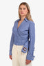 Elisabetta Franchi Blue/White Striped Cotton Tie Around Crop Shirt Size 44