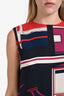 Hermès Navy/Red/Purple Patterned Silk Sleeveless Top Size 40