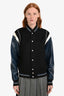 Givenchy Black Wool Teal/White Leather Bomber Jacket Size 46