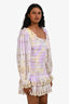 Love Shack Fancy Light Purple Yellow Tie Dye Eyelet Sleeves Mini Dress Size S