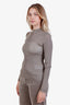 Saint Laurent Taupe Silk Logo Mock Neck Ribbed Shirt Size S